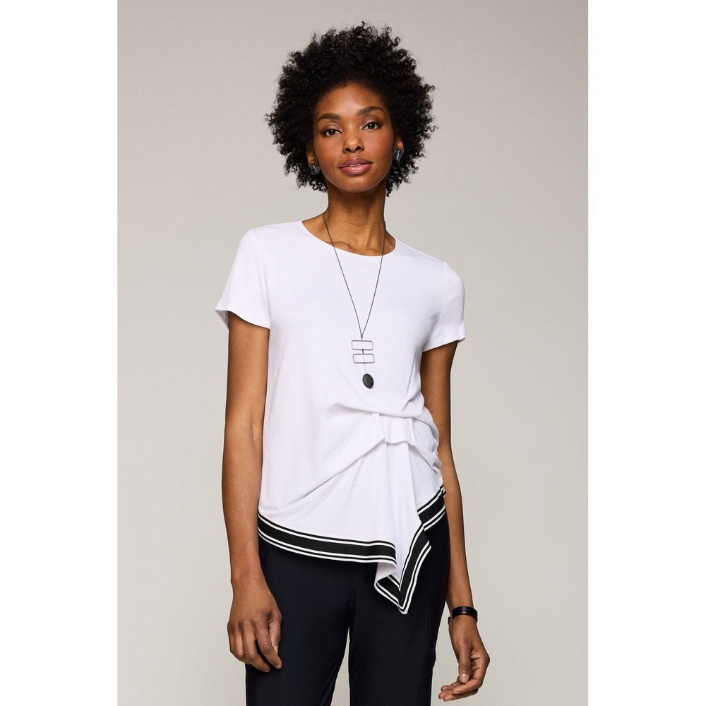 Lisa Bayne Maren Asymmetrical Tee White Hem Knit Top Artful Home Lagenlook- S